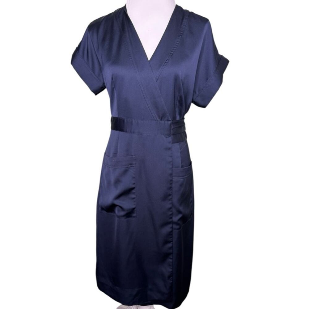 J. Crew Womens Navy Wrap Dress V Neck Tie Knee Length Career Dress Size Small